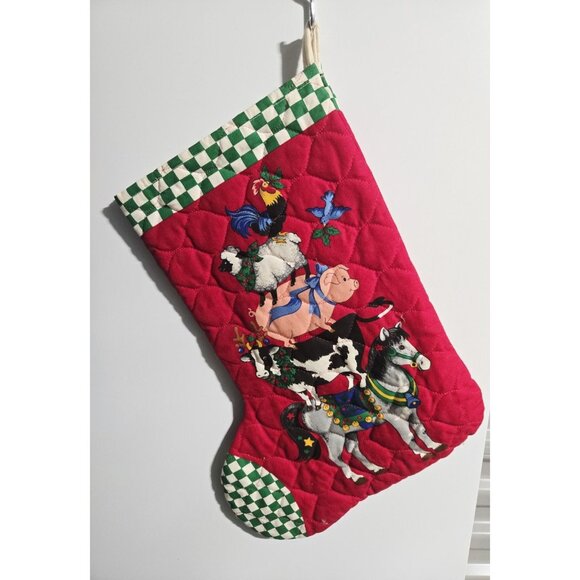 Handsewn & Quilted Farm Animals Large Christmas Stocking Cottage Core - Picture 1 of 4